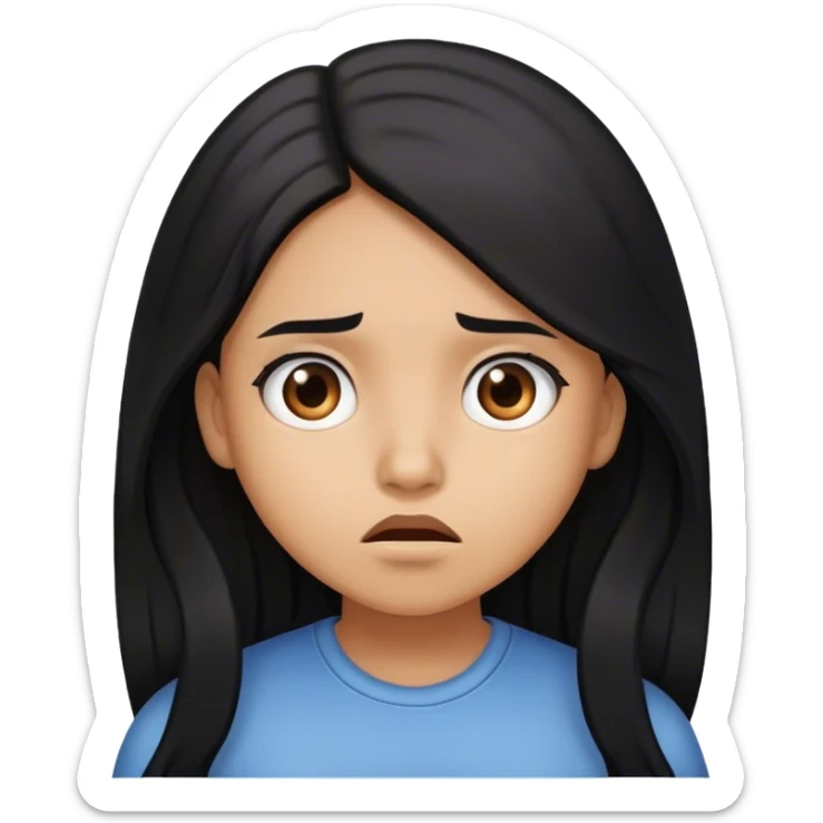 Girl with light brown skin and long black hair looking confused sticker