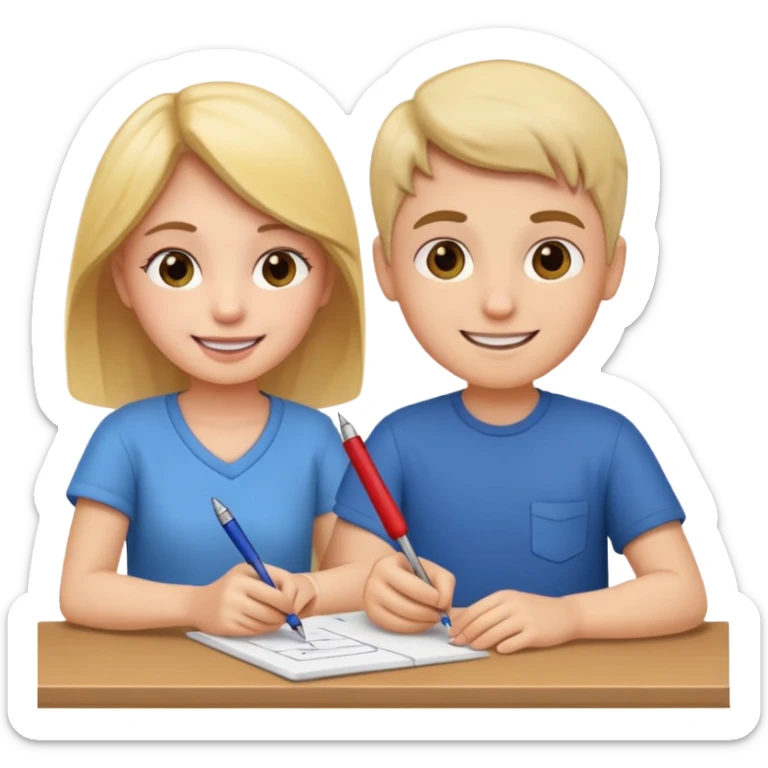 Make an emoji of a girl who is teaching a boy how to make emojis sticker