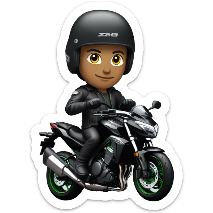 Un homme avec un casque sur une Kawasaki Z800 noir sticker