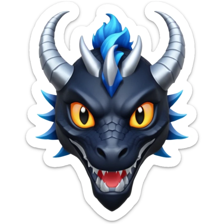 Darkstalker the NightWing dragon from Wings of Fire, black dragon with a sly smile, silver-tipped horns, magical aura sticker