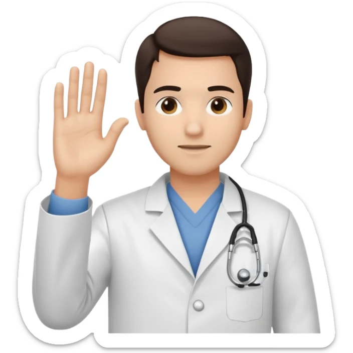 Radiografía de mano sostenida por un hombre con bata blanca  piel clara cabello café obscuro sticker