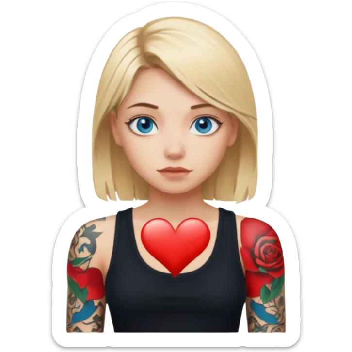 Blonde girl with tattoos black tank and blue eyes sticker