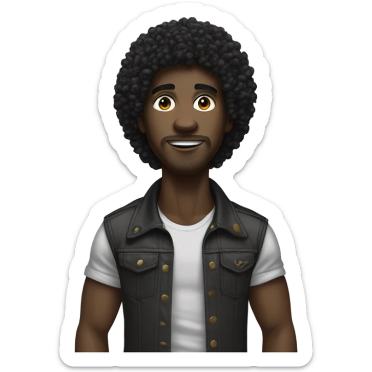 dark skin, black mullet afro curly man Raising Hand, street wear style, twink, intricate face sticker