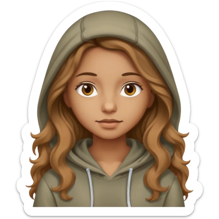 Girl with long and light brown hair and wear hoody and her hai is somethig betwwen curly and stright and her eyes is same color with her hair  sticker