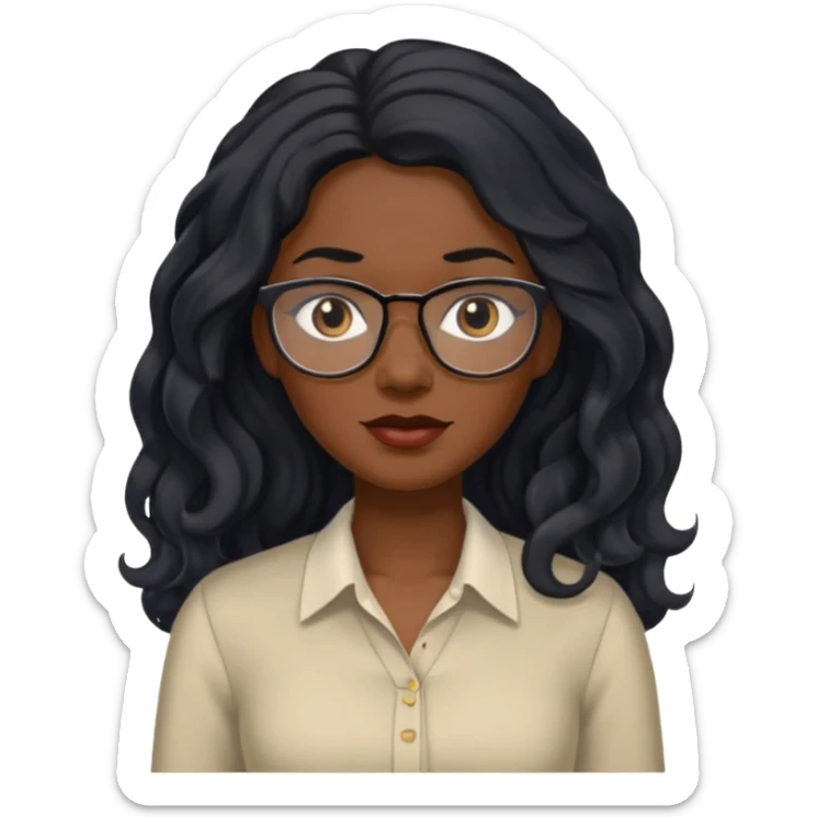 Black women teacher with black long  wavy hair chalkboard background and no eyeglasses sticker