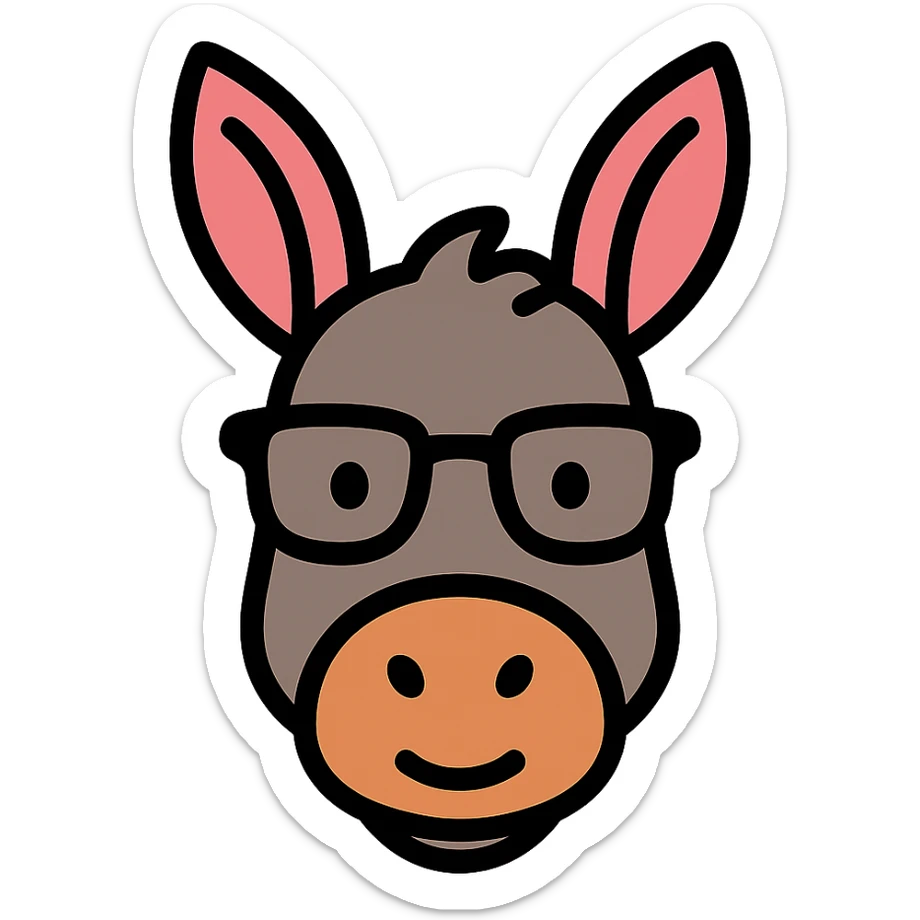 an icon of a donkey wearing glasses, simple and clear, suitable for use as an app icon sticker