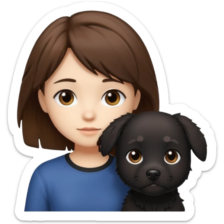 chibi teen with brown hair and her BLAck dog whos scruffy sticker