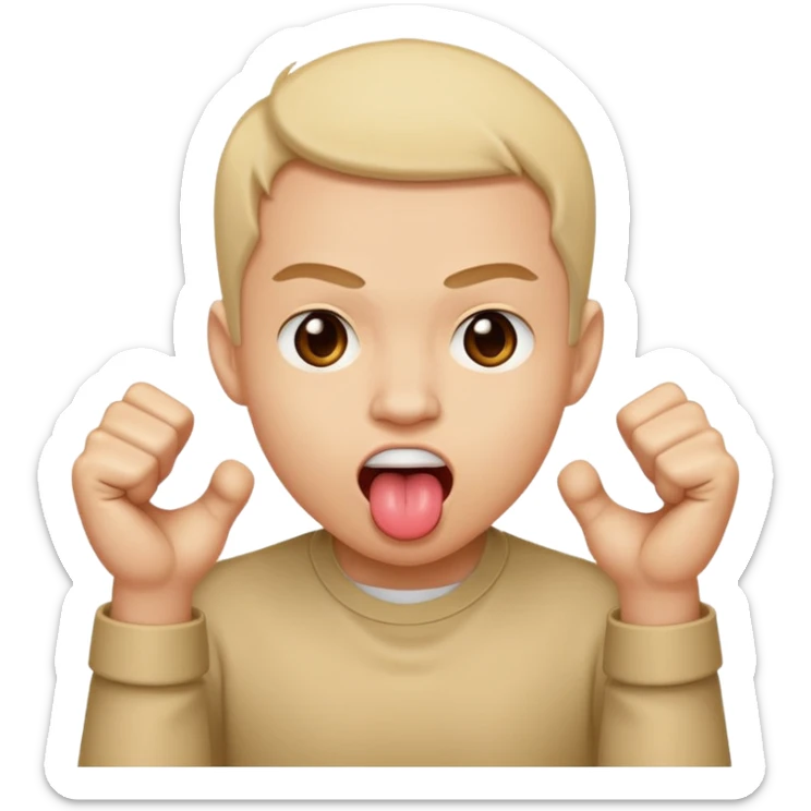 Tongue out face with two fists on top of eachother below the face sticker