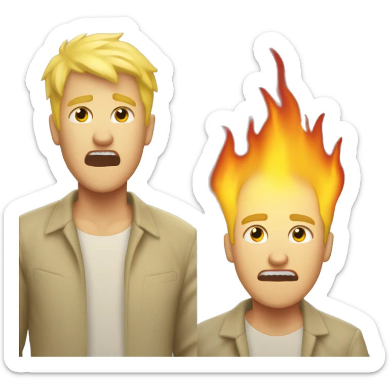 screaming on fire emoji blonde hair yellow skin one man with very very short hair sticker