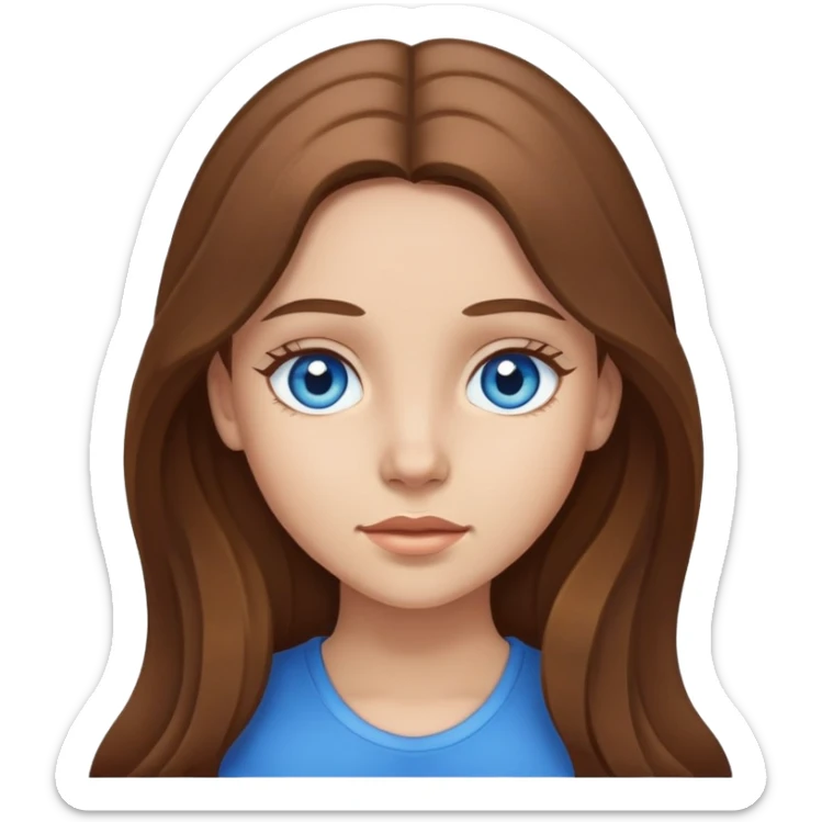 A girl with long Brown hair light skin and blue eyes sticker