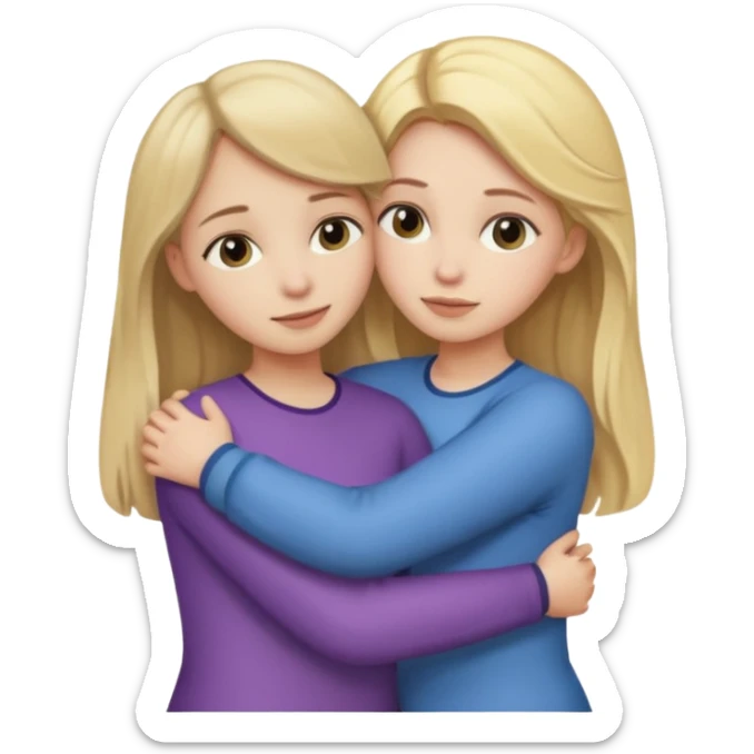 two girls who hug eachother. one has dark blonde hair and very pale skin, other has fair skin and blonde hair sticker
