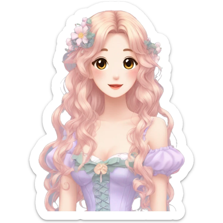 gorgeous pretty attractive anime lady beautiful hair with gorgeous dress fairycore cottagecore pastelcore detailed high quality trending VOGUE aesthetic sticker