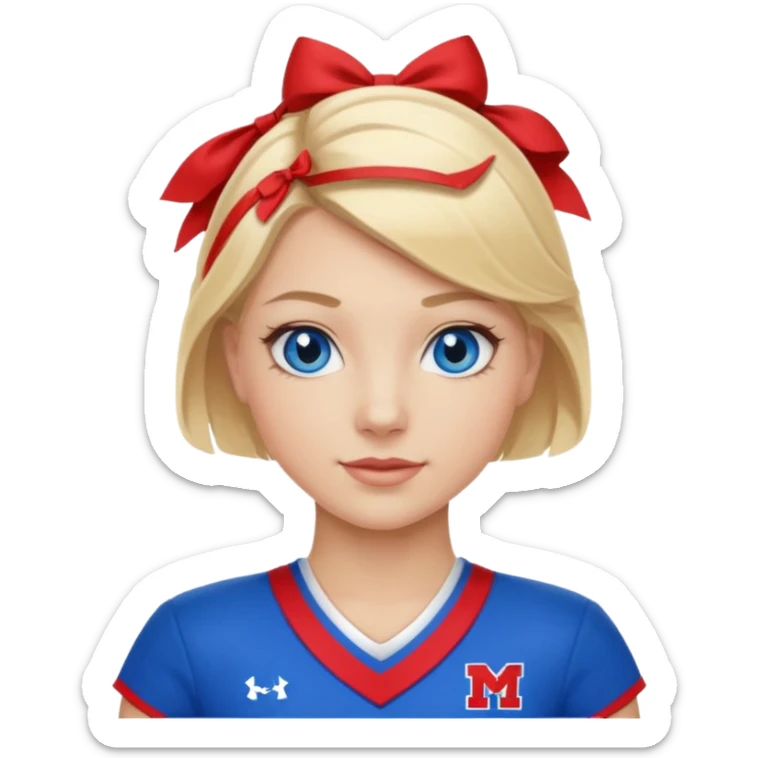 Cheerleader with blonde hair and blue eyes in a red and blue uniform sticker
