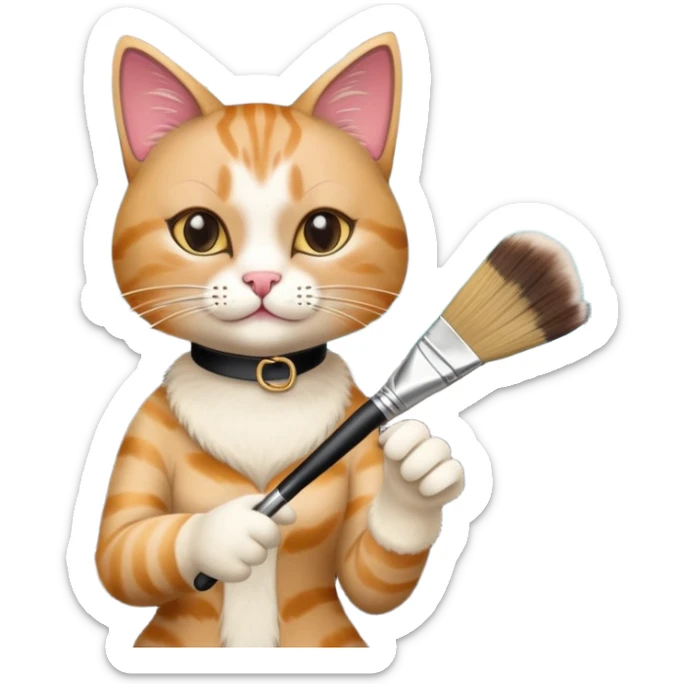 A cat with high heels and can drive a car and likes to do art sticker