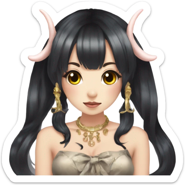 hime gyaru girl, oni horns, black hair sticker