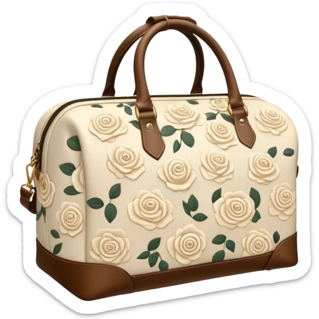 A sports bag with a pale beige print in a small cream roses sticker