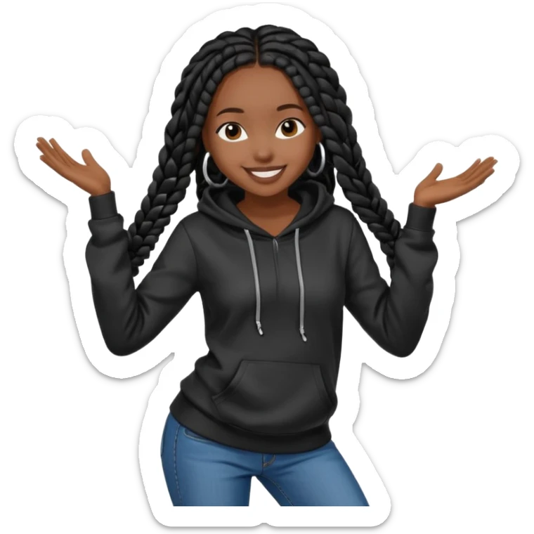 African American girl dark skin with long black box braids wearing plain black hoodie wearing skinny jeans dancing sticker