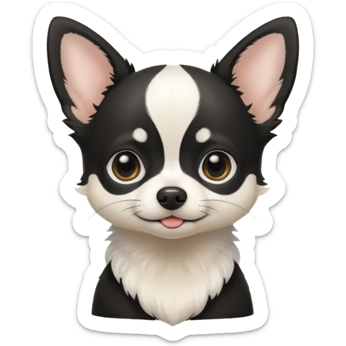A black and white chihuahua emoji please with a thin white line on the center of head sticker