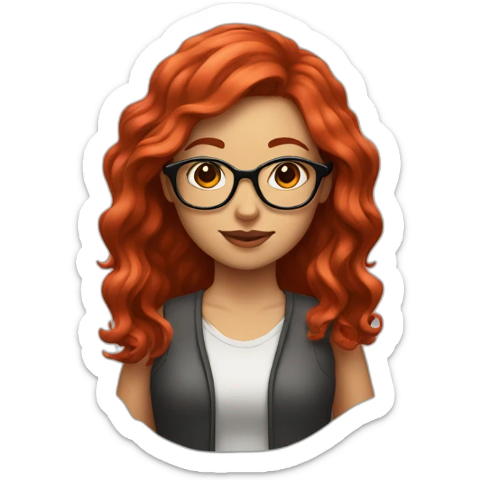 Girl with red curvy hair going to black and glasses sticker