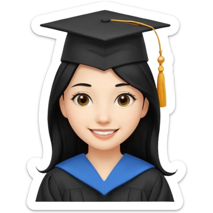 girl with long black hair with medicine degree and the tipical hat of college sticker