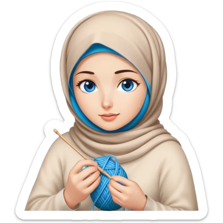 Turkish beautiful finish Konya girl blue eyes with moonshine hijab does knitting  sticker