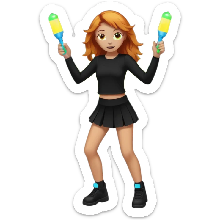 Ginger girl dancing at a rave. Full body, wearing dark colours sticker