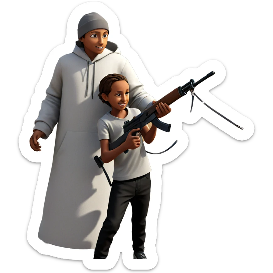 boys with weapons outdoors sticker