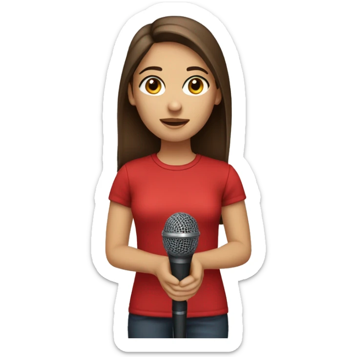 girl-with-brown-straight-hair-brown-eyes-holding microphone red shirt sticker