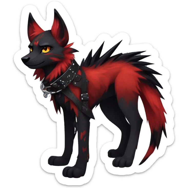 cool edgy black red animal fursona by griffsnuff & LiLaiRa & Falvie with badass colors and a spiked collar full body sticker