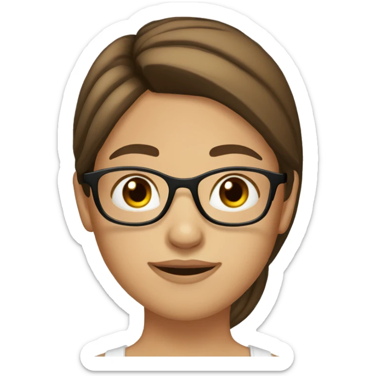 Girl with long straight brown hair, glasses and light thin eyebrows. Brown eyes sticker