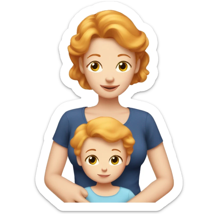 Ginger hair mom cuddle with blonde hair toddler Girl  sticker