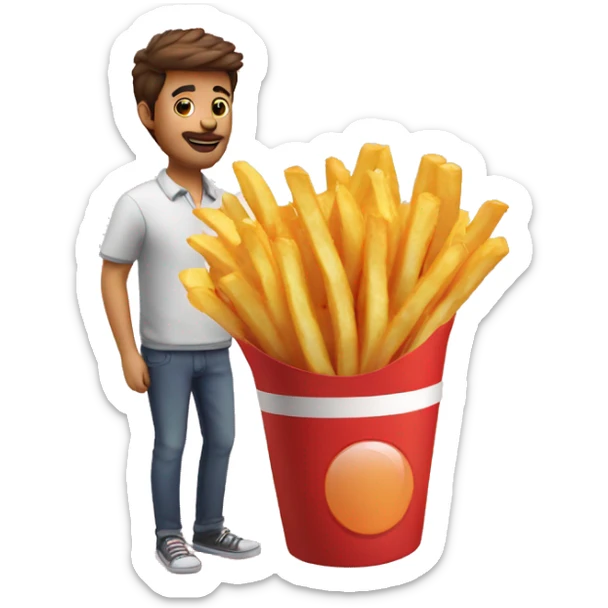 guy gifting french fries bouquet insteasd of flowers sticker
