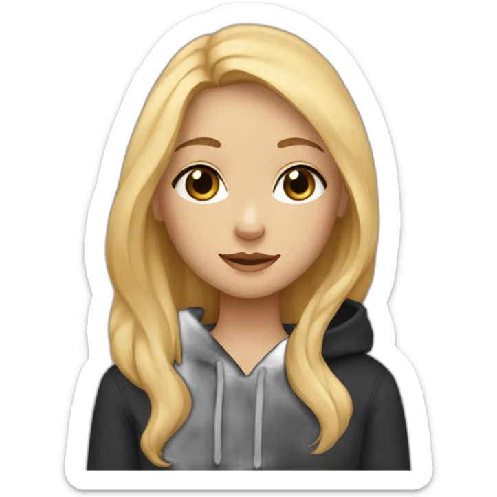 A blonde girl  with blues eyes, with straight hair and a ray,she has light skin a few freckles, and she wear a hoodies and she Carries in his arms a black labrador dog  sticker