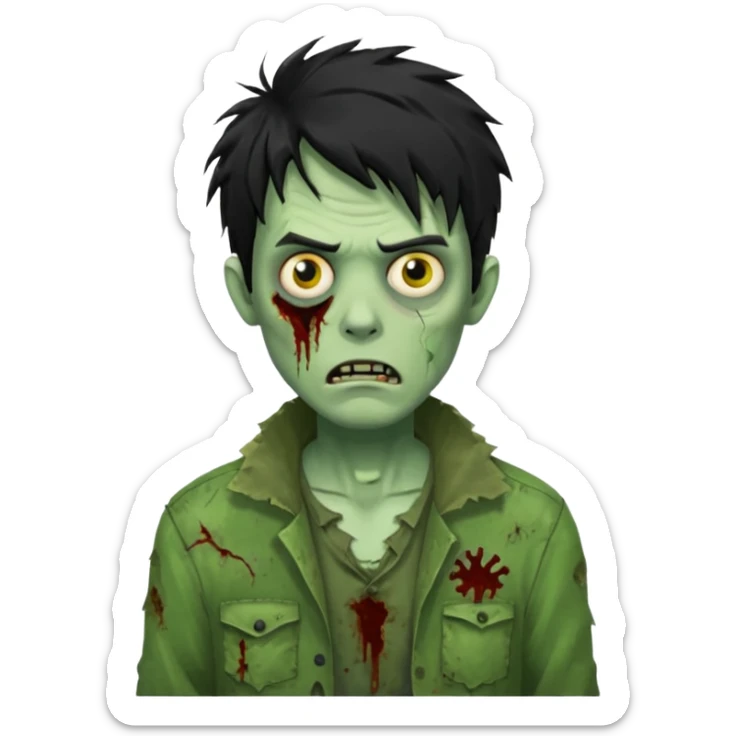 crie um emoji de zumbi homen de cabelo preto grande bagunçado assim🧟 sticker