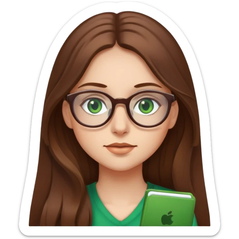 Girl long brown hair, green eyes, glasses sticker