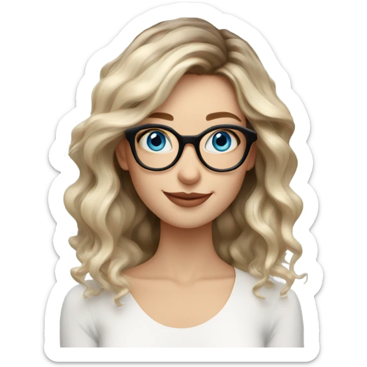 Shoulder length Balayage pale model lady with glasses and blue eyes happy  sticker