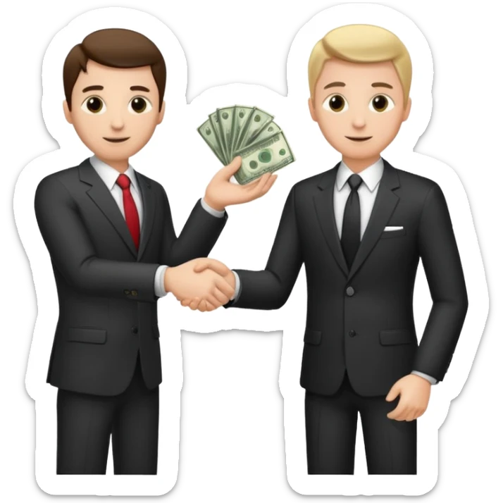 The businessman extends his hand to the side and give money to other businessman sticker