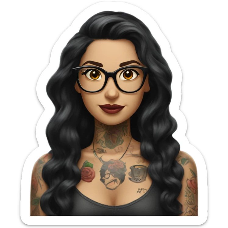 Pinupx long length dark hair and tattoos and glasses sticker