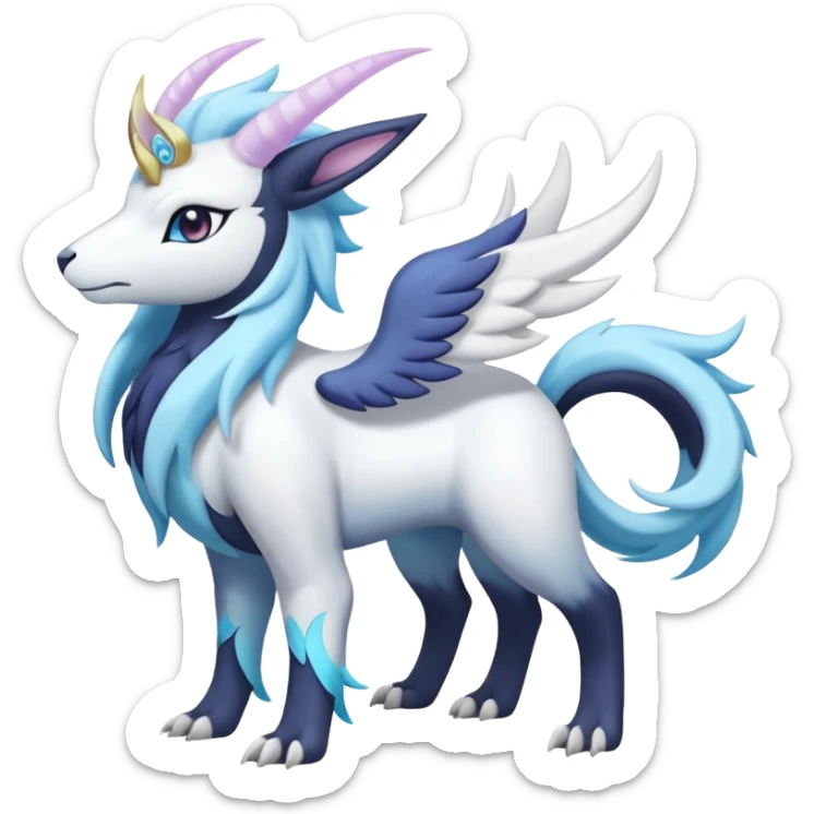 Shiny Glossy Pastel Light Divine Goated Beautiful Floral Snowy Pretty Absol-Amaura-Suicune-Cobalion-fusion, full body sticker