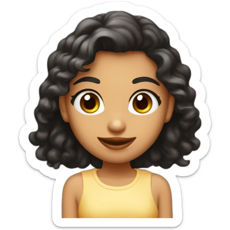 Chica pelo largo negro ojos color café sonrisa bonita con pecas y labios rojos sticker