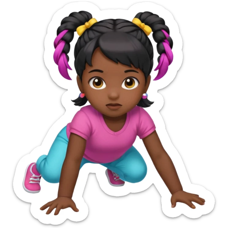 girl black twin tail baby wearing colorful clothes crawling on the floor sticker