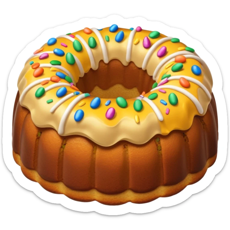 Non frosted Bundt cake with colorful sprinkles inside of the Bundt cake sticker