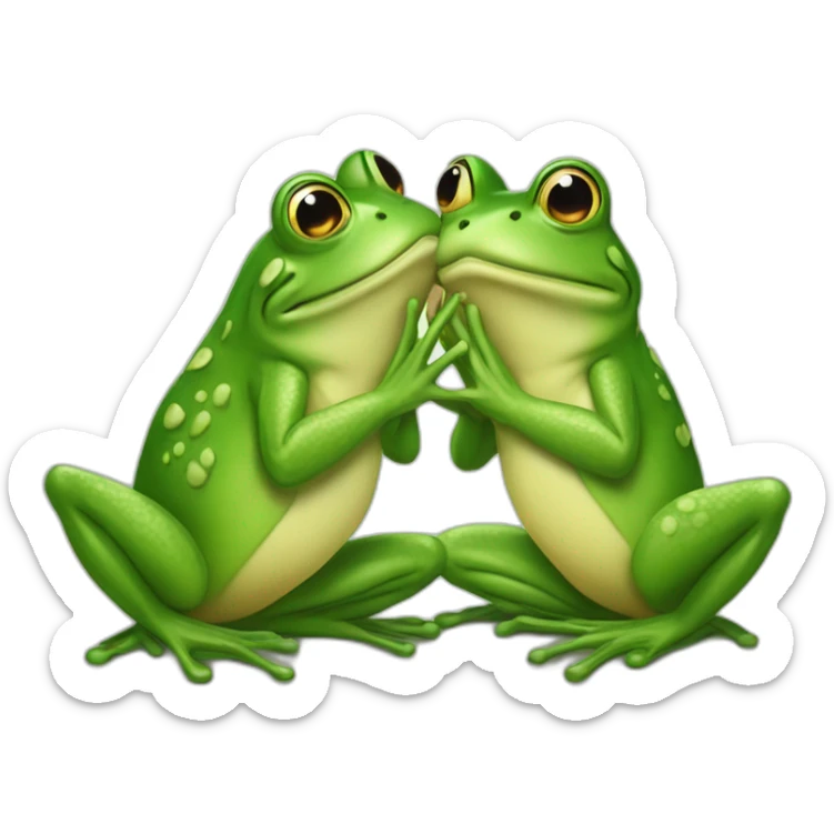 two frogs kissing with a heart above and over their heads in the style of a twitch emoji sticker