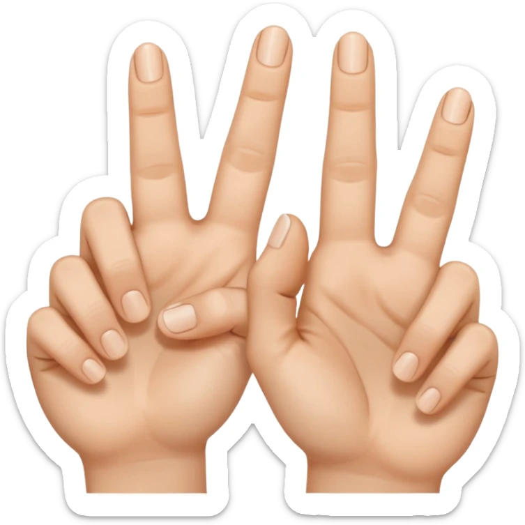 Fais-moi demain coller les unes à côté des autres. La première main gauche le pouce, l’index, majeur sont levé alors que l’annulaire et auriculaire sont repliés. Reproduit la même chose pour la main droite. sticker