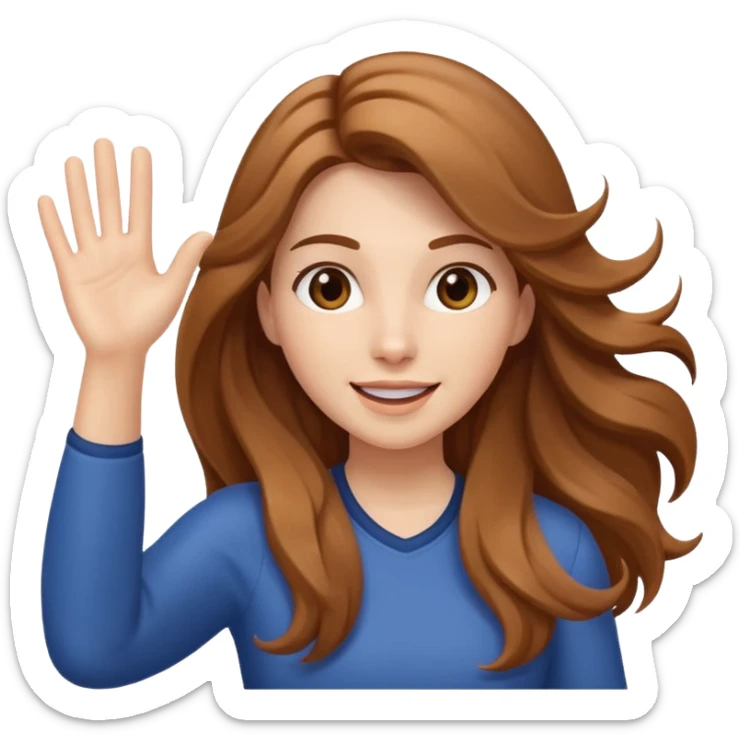 energetic woman waving with long light brown hair and fair skin sticker
