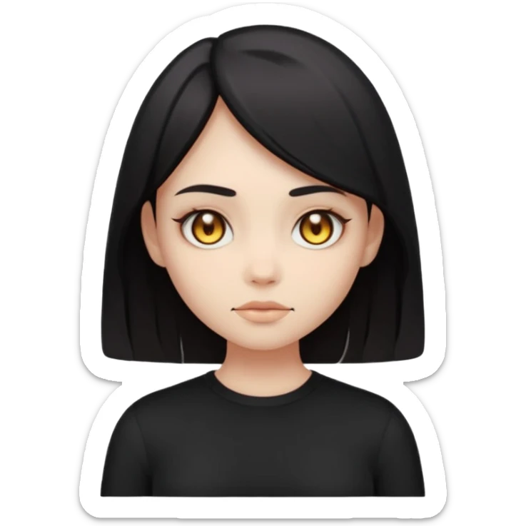 Stylized cult cartoon girl emoji, eerie-cute aesthetic, symmetrical design, subtle spooky vibe, glowing eyes, saying “AMILK”, bold graphic icon sticker