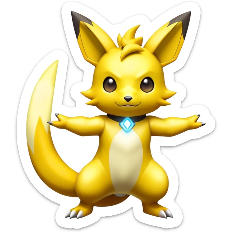 Shiny Futuristic Colorful Pichu-Raichu-Renamon-Zeraora-hybrid-creature sticker