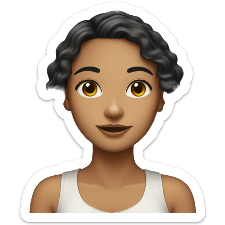 Showing Head, Tan skin woman, thick long curly black hair , dark eyes, soft smile sticker