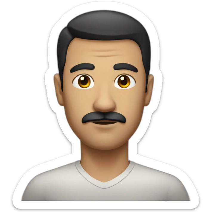 Serious Adult Man with short straight black hair and little moustache  sticker
