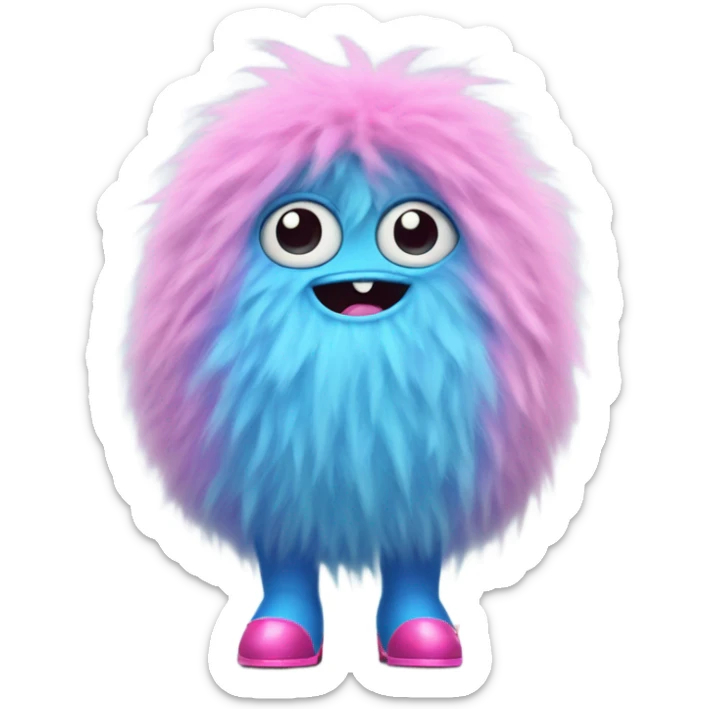 blue fluffy little monster with a pink skirt on and little pink heels sticker
